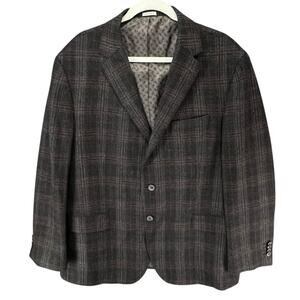 Joseph Abboud Sport Coat 48R Brown Wool Hamilton Plaid Lanificio Blazer Jacket